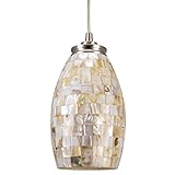 Kira Home Coast 9' Modern Oval Mini Pendant Light + Hand-Crafted Mosaic Sea Shell Glass, Brushed...