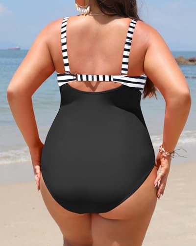 Image of Women Plus Size One Piece Swimsuits Tummy Control Twist Front Bathing Suit | Unremovable Bra, Sweetheart Neckline, Wide Adjustable Straps, Ruched Stomach, Side-Splicing Design, Full Coverage Bottom