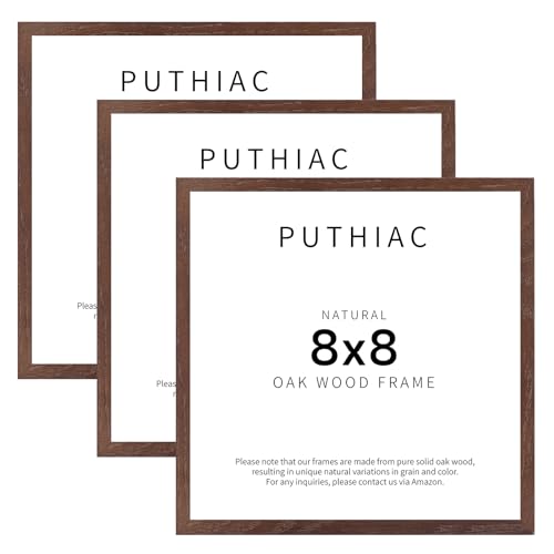 puthiac 8x8 Walnut Oak Wood Picture Frame - 8x8 Photo Frame, 8x8 Picture Frame Wood, Natural Solid Wooden Picture Frames for Wall Art Photo and Prints (3 Pack, Walnut)