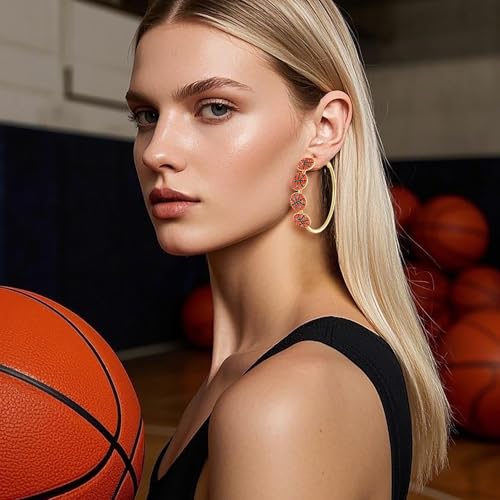 NLCAC Sports Earrings Rhinestone Basketball Hoop Earrings Game Day Sports Fan Jewelry Accessories Gifts for Women - Thumbnail 2