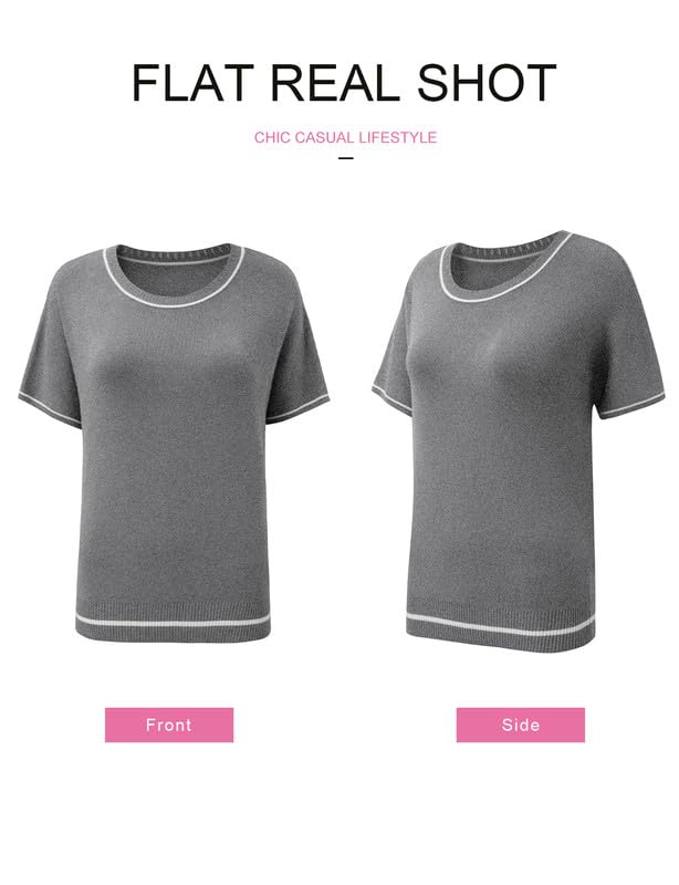 Image of SHEWIN Womens Tops Trendy Short Sleeve Shirts Crewneck Lightweight Knit Sweater Top Business Casual Outfits