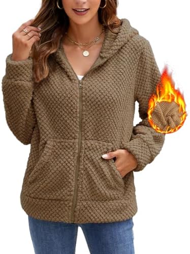 Kanpola Veste D'hiver Chaude En Peluche Pour Femme - Avec Capuche Et Poches - Couleur Unie - Décontractée, Gris, S