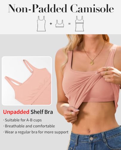 Image of V FOR CITY Women's Cotton Tank Top with Unpadded Shelf Bra Adjustable Wide Strap Camisole Summer Basic Udershirts