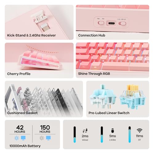 Image of EPOMAKER TH108 V2 PRO Full-Size Mechanical Keyboard with Screen & Knob, 10000mAh, BT /2.4GHz, Mac Modifier PBT Keycap, Hot-Swap, RGB, Gasket, Wireless Gaming Keyboard (Pink, Creamy Jade)