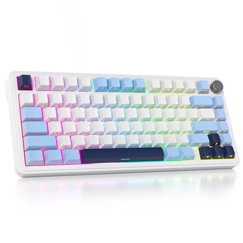 Image of surmen M75 75% Wireless Creamy Keyboard with Gasket, Pre-lubed Triple Mode Bluetooth Mechanical Gaming Keyboard BT5.0 /2.4Ghz /USB with Sound Absorbing Pads Hot-Swap(Sky Blue)