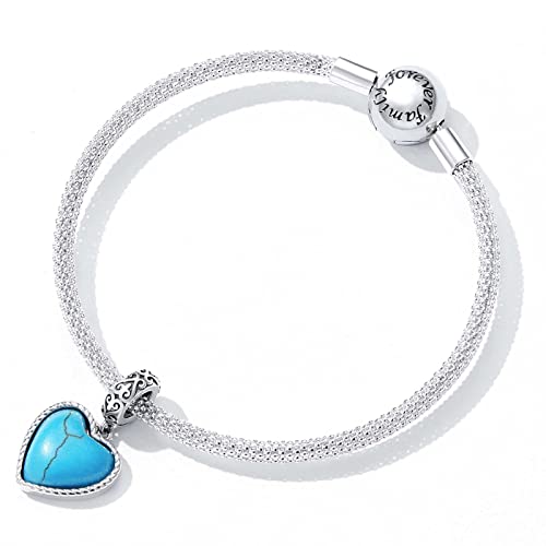 BYYKJ 925 encantos de prata esterlina Dangle beads para mulheres meninas, coração turquesa boêmio fa