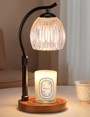 Candle Warmer Lamp with Timer - Dimmable & Adjustable Height, Modern New Home Decor Vintage House Warming Gifts Wax Melt Warmer for Jar Scented Candle, Cozy (Black)