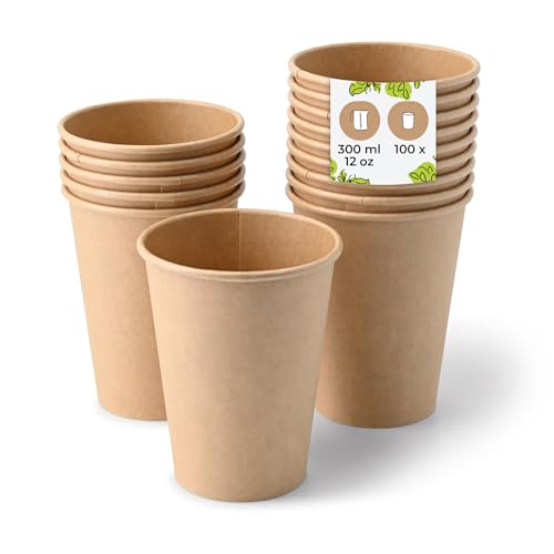 BIOZOYG 100x gobelets jetables 300 ml / 12 oz, Ø 90 mm marron - gobelet carton sans plastique et en matériaux durables - gobelet cafe