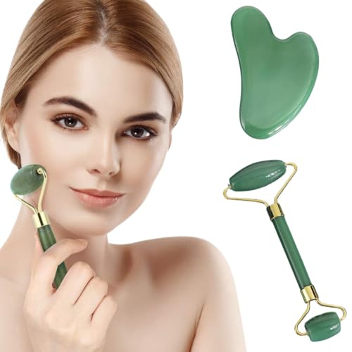 Gua Sha Jade roller, Gua Sha y Rodillo Facial, Gua Sha para el Masaje Facial, Rodillo de Jade Facial Masaje para Mujeres, Relajante de Los Músculos del Cuerpo, Mejora Las Bolsas de Los Ojos