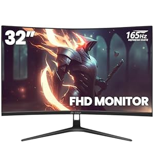 CRUA 32″ 144Hz/165Hz Curved Gaming Monitor, Full HD 1080P, 1800R Curvature, 1ms(GTG) Response Time, for Computer Monitors, Laptop, Auto Support Freesync | DP, HDMI Port-Black