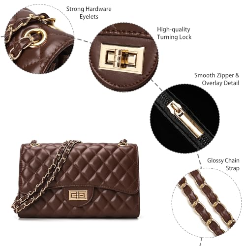 Image of Quilted Leather Crossbody Bags for Women Trendy Ladies Shoulder Purse Satchel HandBag with Chain Strap