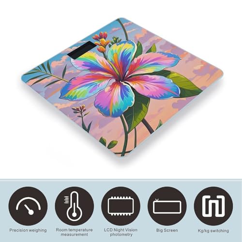 Báscula digital con flores hawaianas y vidrio templado miniatura 3