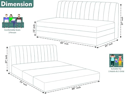 Image of 3-Seater Convertible Floor Sofa Bed with Adjustable Backrest, Modern Velvet Fabric Folding Couch for Living Room, Guest Room & Small Spaces-Green