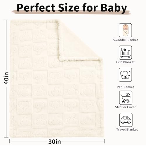 Image of Pro Goleem Elephant Baby Blanket, Baby Fleece Blanket for Boys & Girls, 30 inch x 40 inch Soft Crib & Stroller Blanket for Newborns and Toddlers, (Cream White)