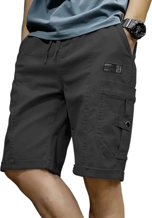 Image of Men's Cotton Twill Cargo Shorts, Regular Fit, Drawstring Waist, Mid Rise, Casual Style, 4 Pockets