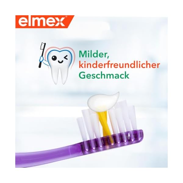 elmex Zahnpasta Junior 6-12 Jahre 75ml – medizinische Zahnreinigung mit 1400 ppm Fluoridgehalt für hochwirksamen Kariesschutz – stärkt die neuen, bleibenden Zähne – Bild 7