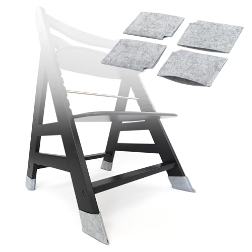 LaLoona Filzgleiter Set für Hochstuhl | 4X Bodenschoner kompatibel mit Hauck Alpha Beta roba Sit Up & UVM. | aufsteckbarer Kratzschutz für Parkett & Laminat Grau