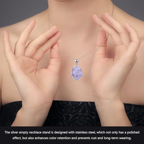 6 Pcs Crystal Necklace Holder Adjustable Empty Stone Holder Necklace Crystal Holder Boho Handmade Cord Cage for Women Men4