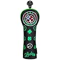 Big Teeth Golf Head Covers Driver Hybrid Fairway Cover Golf Club Protector Lucky Clover and USA Pattern Black (Hybrid Cover)