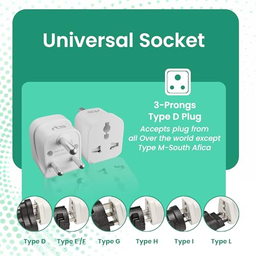Image of rts Fast Charging (USA, UK, China & More) to India (Type D) Travel Adapter USA to India Converter Plug UK to India Adapter Universal Fast Charging Travel Adapter Plug Canada to India Converter