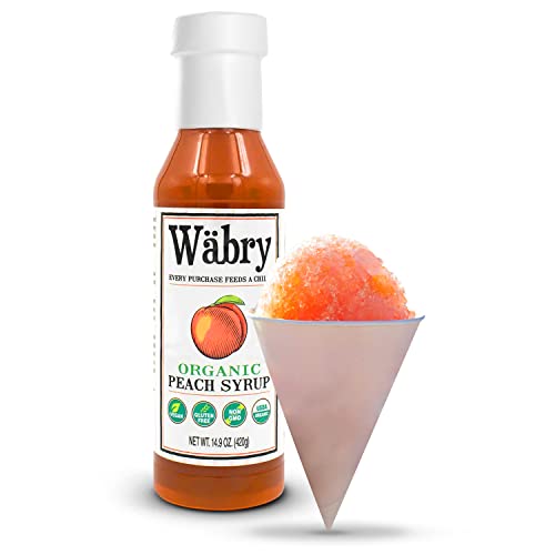 Image of Wabry Organic Peach Syrup - 14.9oz (420g), Natural Fruit Syrups for Drinks, Pancakes, Tea, Shaved Ice and Ice cream, Vegan, Non-GMO, Dye-Free Snow Cone Syrup - BPA-Free Plastic Bottle