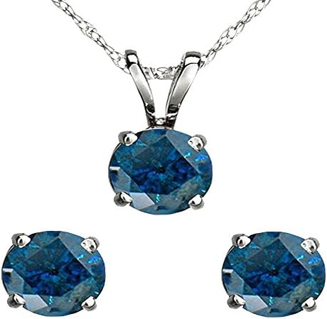 Dazzlingrock Collection Round Blue Diamond Ladies Stud Earring &amp; Pendant Set