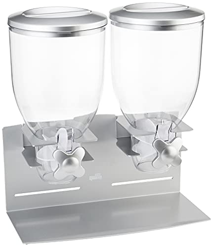 Honey-Can-Do KCH-06157 Professional Edition Dry Food Double Dispenser with Metal Countertop/Wall Mount, Dual Control, 17.5-Ounce Capacity, Silver, 17.5-Ounce Capacity