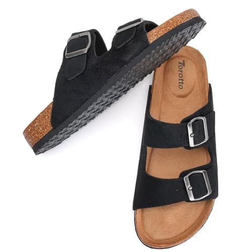 Image of Torotto Womens Slides with Cork Footbed Open Toe Adjustable Webbing Flat Sandals for Walking | Beach | Indoor