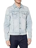 True Religion Men's Denim Long Sleeve Trucker Jacket, Glass Blue, XX-Large