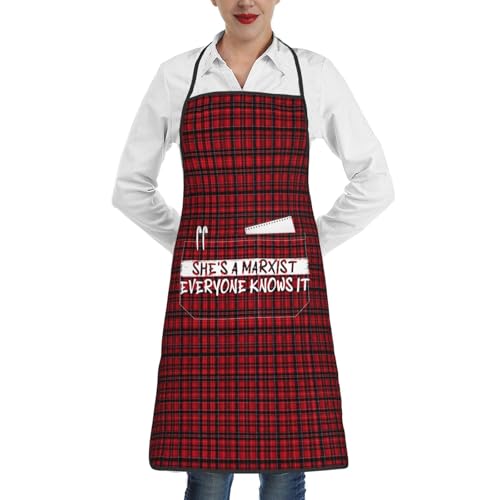 nopicsn She's a Marxist. Everyone Knows It Apron for cooking with Pockets Women Men Kitchen Chef Funny Aprons
