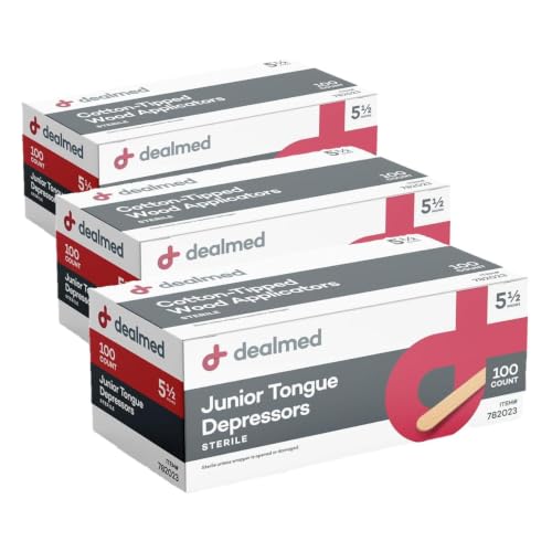 Image of Dealmed 5.5 inch Junior Tongue Depressors - 100 Sterile Wood Tongue Depressor Sticks, Individually Wrapped for Medical Practice, Emergency First Aid Kits, Crafts, 100 /Box (Pack of 3)
