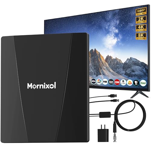 Mornixol TV Antenna Indoor, Digital Outdoor TV Antenna with Signal Booster, 100 Miles Long Range Reception for 4K 8K 1080P HD Outdoor Antenna, 360° Reception, 40ft Cable, Weatherproof, Easy Setup