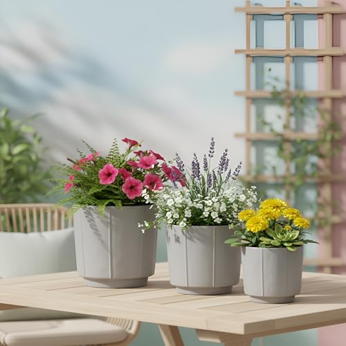 Image of Xtore Urban Ceramic Planter Set | Clean Minimal Plant Pots for Home, Office & Living Room Decor - (Set of 3, Grey, Planter ONLY)