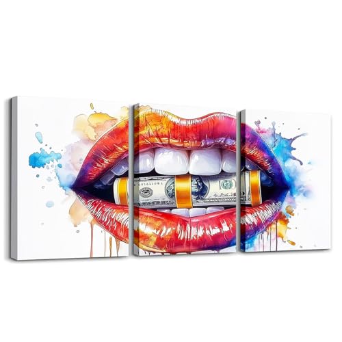 Homewish Leinwand Aquarell Zahn Bilder Zahnarzt Wanddeko Zahndekor Wandbilder Zahnz&auml;hne Anatomische Dental Moderne Abstrakt Badezimmer Bilder f&uuml;r Wohnzimmer Schlafzimmer B&uuml;ro Flur K&uuml;che 40x30cmx3Stk