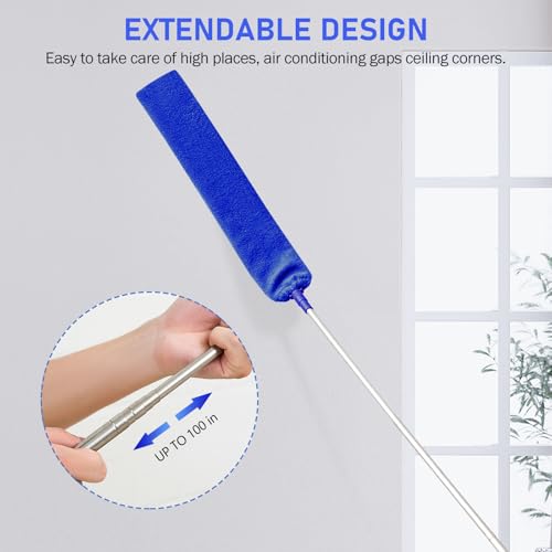 Image of SetSail Dusters for Cleaning 100-inch Extra-Long Gap Duster with Extension Pole Bendable Microfiber Head Washable Ceiling Fan Cleaner Duster Kit for High Ceilings, Blue