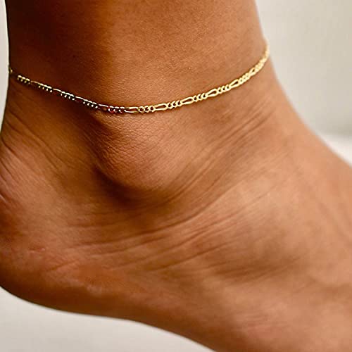 Kyerlyn Dainty Figaro Chain Anklet Bracelet For Women 18K Gold Plated Summer Beach Adjustable Chain Anklet For Women Girl Teen Simple Fashion Jewelry Gift #TOP1