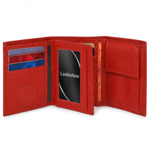 Boys Slim Compact Flap Id and Coin Pocket Trifold Wallet (Red)