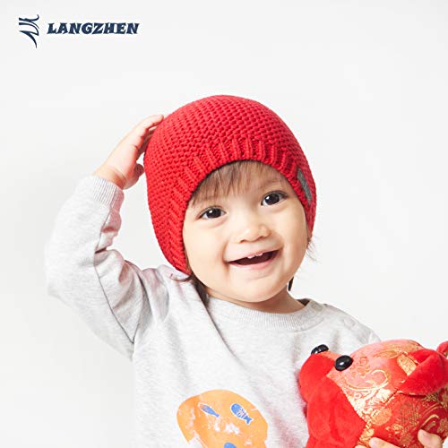 LANGZHEN Winter Warm Knitted Baby Hats for Girls Pom Pom Kid Toddler Boys Beanies Cap with Fleece Lining3