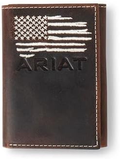 ARIAT Western Wallet Mens American Flag Trifold Brown A3553934
