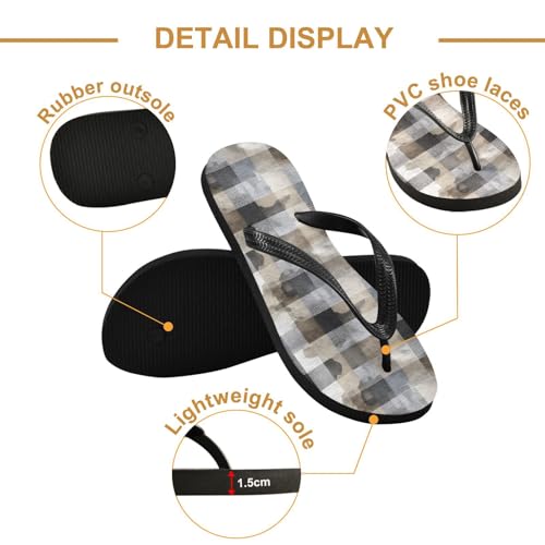 Flip Flop Sandals Pale Checkered Print for Women Men Beach Outdoor XS3