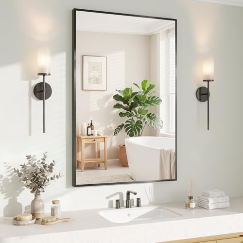 Image of Koonmi Black Mirrors for Wall, 26x38 Inch Bathroom Mirror, Rectangular Wall Mirror for Living Room Bedroom Bathroom, Hangs Horizontally or Vertically