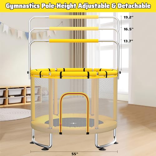 MaxBinTon Children's Trampoline with Safety Net, Adjustable Horizontal Bar and Swing Set, Suitable for Boys and Girls Aged 3-8 (Yellow)
