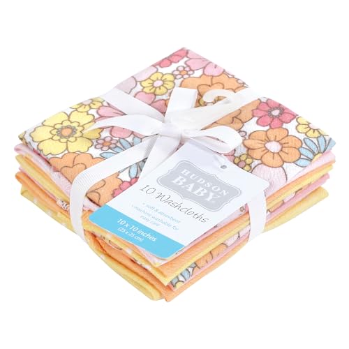 Image of Hudson Baby Unisex Baby Flannel Cotton Poly Washcloths, Peace Love Flowers 10 Pack, One Size