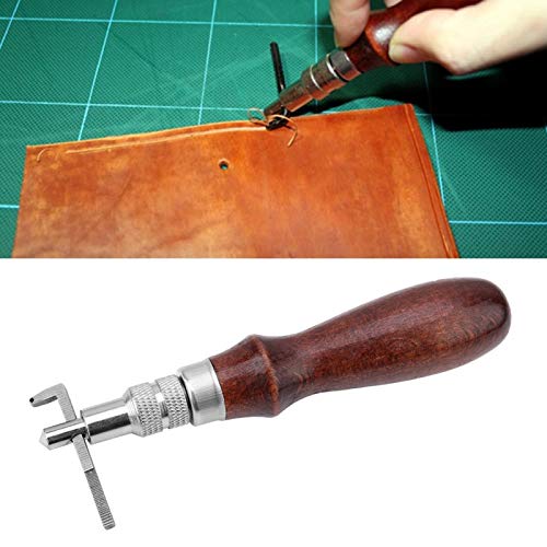 Adjustable Leather Stitching Groover Leather Edge Bevelers Leathercraft Groove Gouge with Wooden Handle for Hand Edge Stitching - Image 3