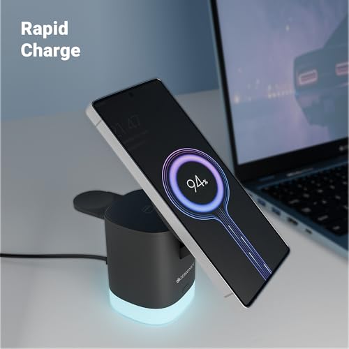 Image of Zebronics 3-in-1 Wireless Foldable Charging Pad with 23W Output, MagSafe Compatible, Fast Charging, Built-in Protection, FOD, 1m Type-C Cable, for iPhone 16 /15 /14 /13 /12 Series(MagBoost 50,Matt Black)