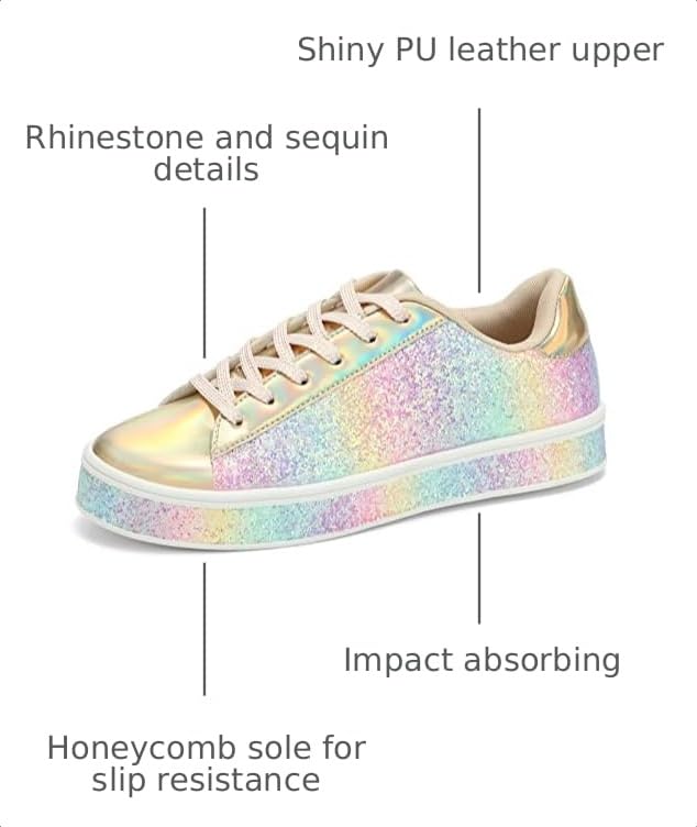 Image of UUBARIS Women's Glitter Tennis Sneakers Neon Dressy Sparkly Sneakers Rhinestone Bling Wedding Bridal Shoes Shiny Sequin Shoes