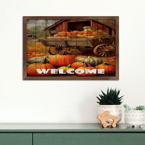 Panneau mural fleuri d'automne avec cadre rustique en bois de 20x30 cm