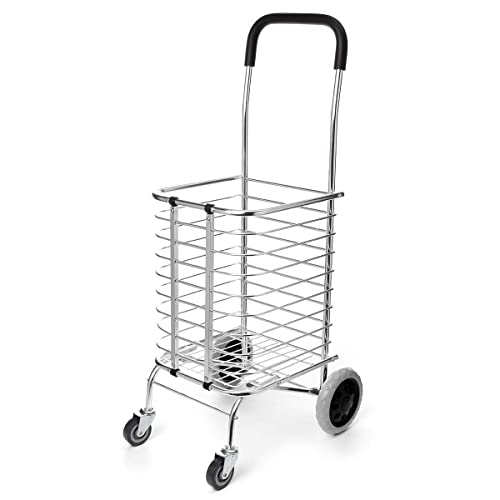 Image of AR Mall 4 Wheel Shopping Trolley for Grocery Foldable Cart Portable Vegetable Shopping Trolley with Wheels Luggage Transfer Trolley Shopping Mall Super Market Hand Truck Cart for Home (4 Wheel)