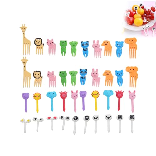 Hsyadazi Mini Obstgabeln Set - 40 Stück Wiederverwendbare Food Picks aus Kunststoff - Für Früchte, Desserts & Bento-Boxen - Bunte Tierdesign-Gabeln für Kinderpartys