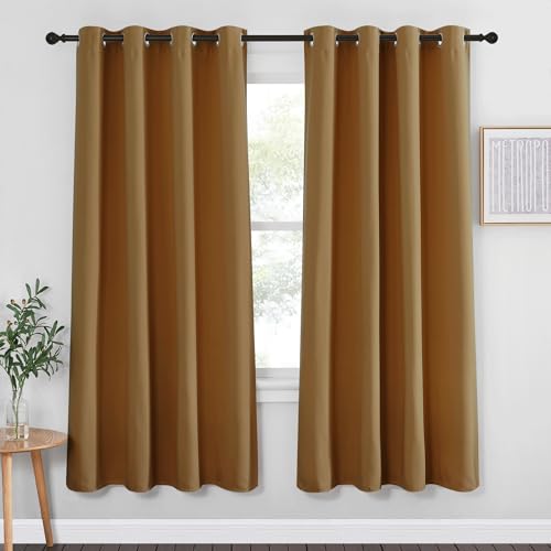 NICETOWN Blackout Curtain Drape 72 inch Long - Grommet Noise Reducing Thermal Insulated Modern Window Treatments for Bedroom Living Room (1 Panel, 52 x 72 Inch, Gold Brown)